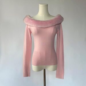 Faux Fur Sweater Pink Winter Autumn Small